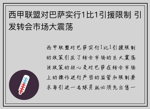 西甲联盟对巴萨实行1比1引援限制 引发转会市场大震荡